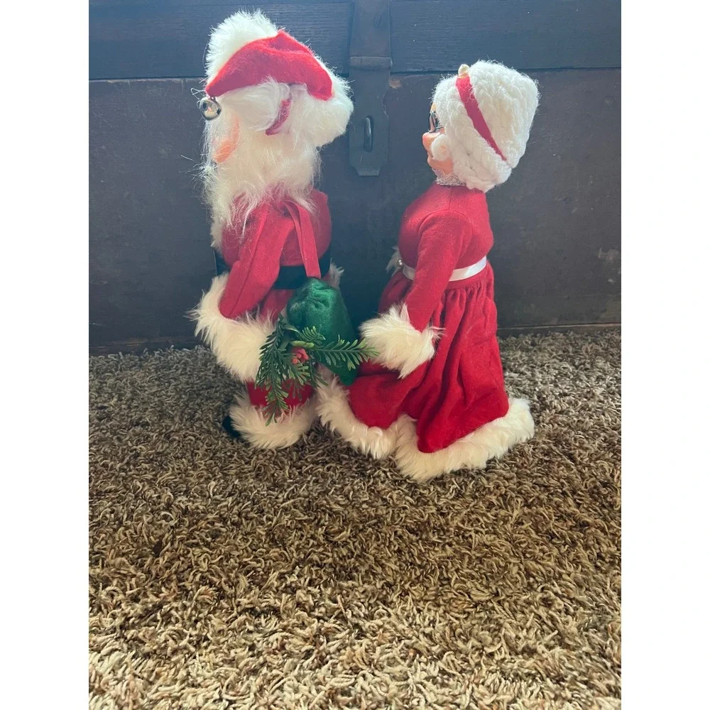 Vintage Santa and Mrs Claus Christmas Figurines Mid Century Rubber Face Set 11in
